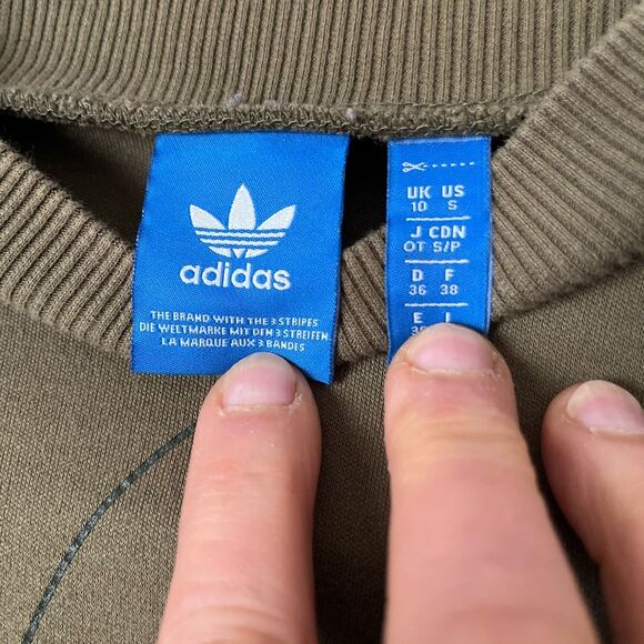 Adidas olive colored long sleeved cropped sweater, logo throughout, unique, S - Picture 2 of 8